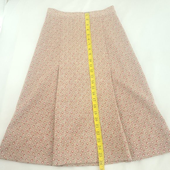 Vintage Womens Light Beige Geometric Flat Front Side Zip Handmade A Line Skirt - Picture 8 of 12